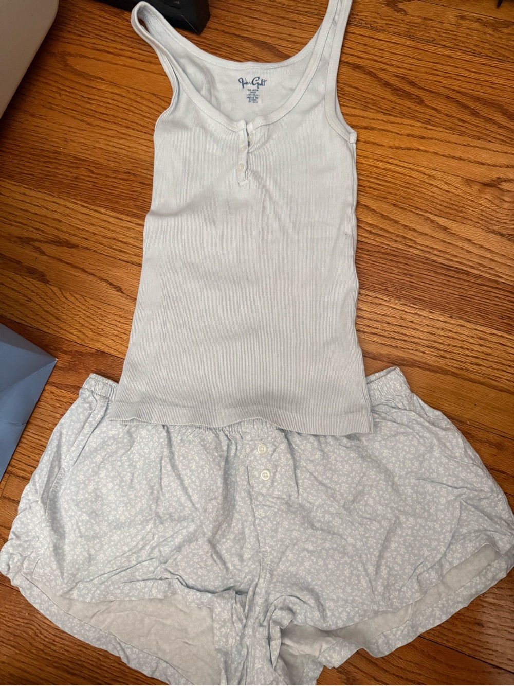 John Galt baby blue Ribbed Tank Top and Light Blue Floral Sleep Shorts Set